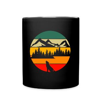Paysage forestier rétro Nature Animal Hurlant Loup - Mug uni - noir - Devant