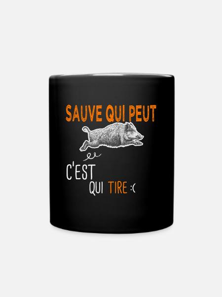 c est Prénom qui tire personnalisé Humour Chasse - Mug uni - noir