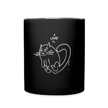 Ich liebe Katze und Valentinstag - Tasse einfarbig - Schwarz - Vorne