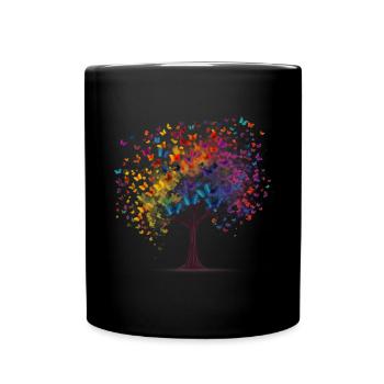 arbre aux papillons colorés volants - Mug uni - noir - Devant