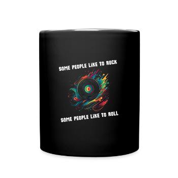 Rock'n roll vinyl record with music slogan - Full Colour Mug - black - Front