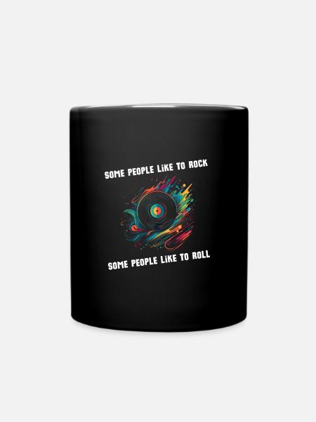 Rock'n roll vinyl record with music slogan - Full Colour Mug - black