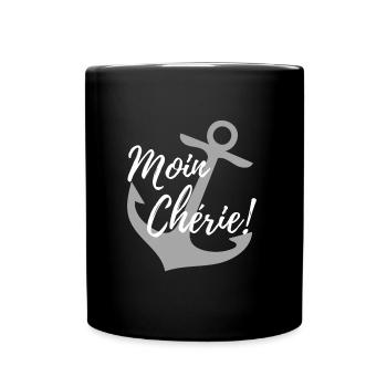 Liebevoller Gruß aus dem Norden: Moin Chérie weiß - Tasse einfarbig - Schwarz - Vorne