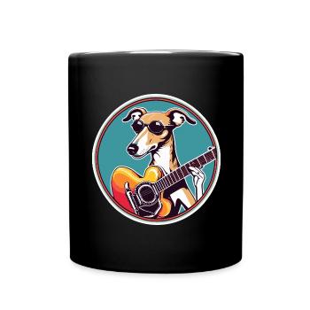 Whippet Dog in Sunglasses Playing Guitar - Full Colour Mug - black - Front