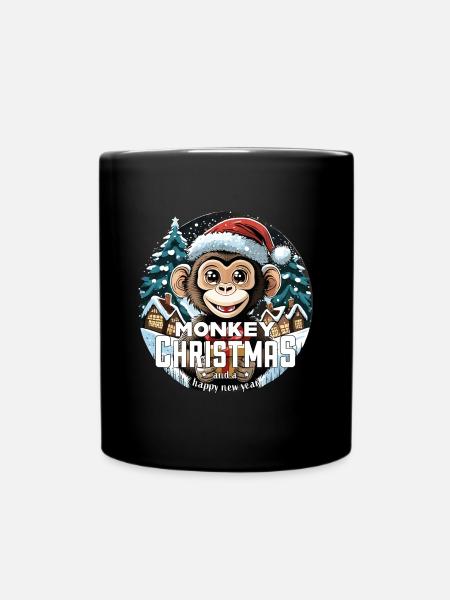 Weihnachtsaffe - Monkey Christmas - Tasse einfarbig - Schwarz