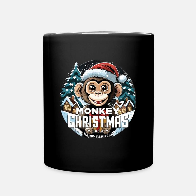 Weihnachtsaffe - Monkey Christmas - Tasse einfarbig - Schwarz