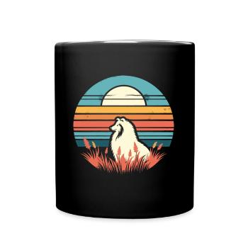 Shetland Sheepdog Vintage Sunset - Tasse einfarbig - Schwarz - Vorne