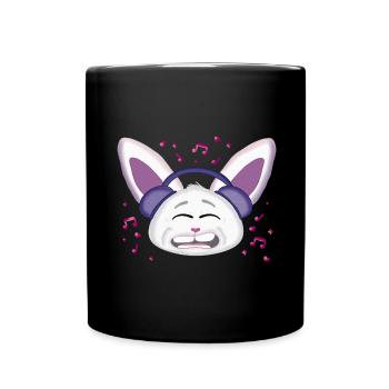 Cartoon Hase mit Kopfhörer hört Musik - Tasse einfarbig - Schwarz - Vorne