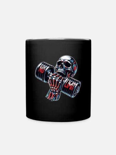 No Limit Workout Bodybuilding Skull with Dumbbell - Full Colour Mug - black