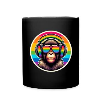 Monkey Headphones Glasses Rainbow Colorful - Full Colour Mug - black - Front