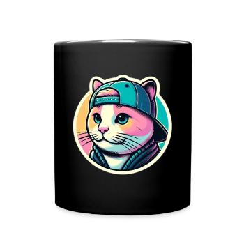 Cat with cap in pastel - Full Colour Mug - black - Front