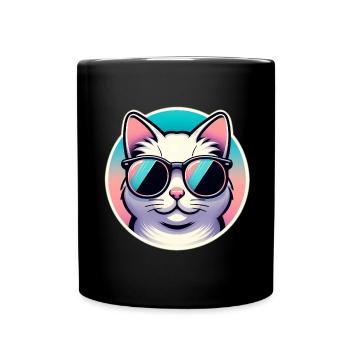 Cat with sunglasses in pastel - Full Colour Mug - black - Front