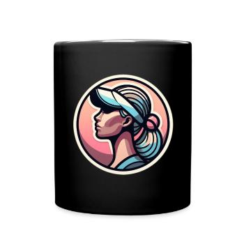 Frau mit Tennis Kappe in Pastell - Tasse einfarbig - Schwarz - Vorne