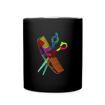 Kamm und Schere Friseurin Geschenk für Friseuse - Tasse einfarbig - Schwarz - Vorne