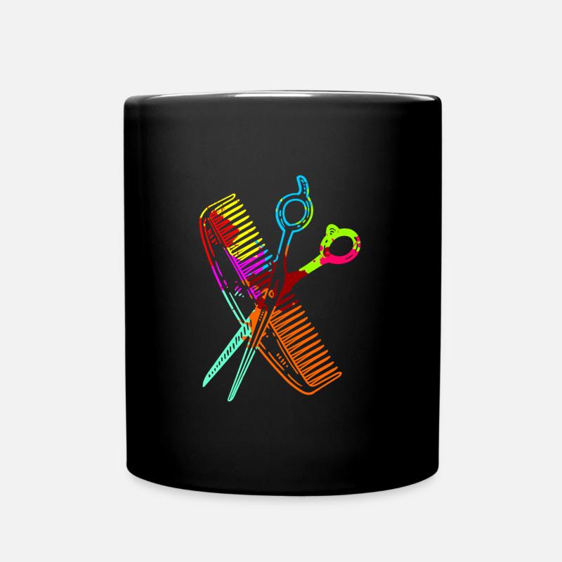 Cadeau de coiffeur peigne et ciseaux pour la coupe de cheveux - Mug uni - noir