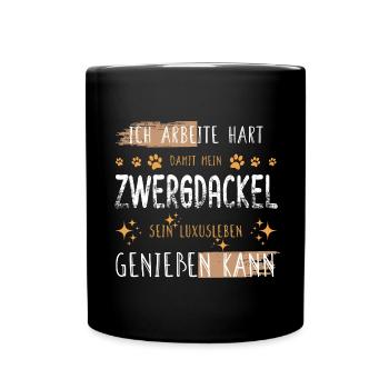 Retro Arbeite Hart Zwergdackel Dackel Luxusleben - Tasse einfarbig - Schwarz - Vorne