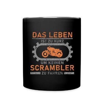 Retro Leben Zu Kurz Scrambler Motorradfahrer Tacho - Tasse einfarbig - Schwarz - Vorne
