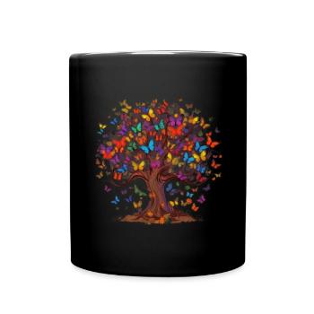 Butterfly Tree Colorful Butterflies Flies - Full Colour Mug - black - Front