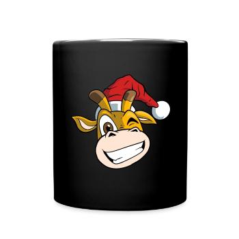 Weihnachtliche Giraffe mit Weihnachtsmütze - Tasse einfarbig - Schwarz - Vorne