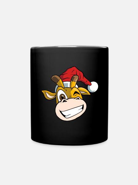 Weihnachtliche Giraffe mit Weihnachtsmütze - Tasse einfarbig - Schwarz