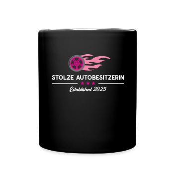 Autobesitzerin Autofahrerin Neues Auto PKW Autofan - Tasse einfarbig - Schwarz - Vorne