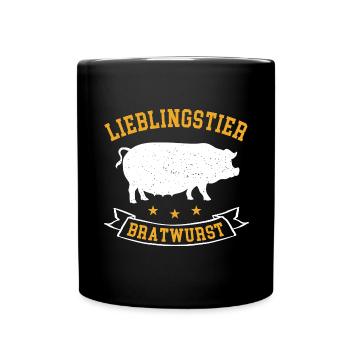 Bratwurst Schwein Grillen Schlachter Fleischer - Tasse einfarbig - Schwarz - Vorne