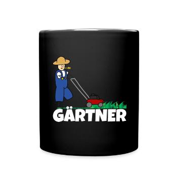 Gärtner Rasen mähen - Tasse einfarbig - Schwarz - Vorne