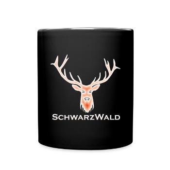 Schwarzwald Hirsch - Batik rot - Tasse einfarbig - Schwarz - Vorne
