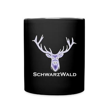 Schwarzwald Hirsch - Batik blau - Tasse einfarbig - Schwarz - Vorne