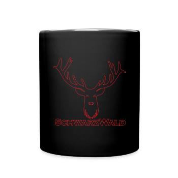 Schwarzwald Hirsch - Rand rot - Tasse einfarbig - Schwarz - Vorne