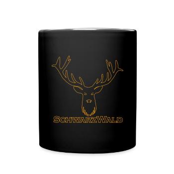 Schwarzwald Hirsch - Rand orange - Tasse einfarbig - Schwarz - Vorne