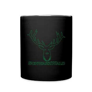 Schwarzwald Hirsch - Rand grün - Tasse einfarbig - Schwarz - Vorne