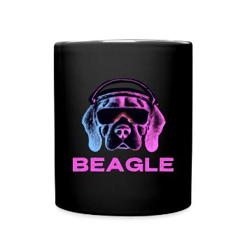 Beagle Synthwave 90s Dog Gift Retro - Full Colour Mug - black - Front