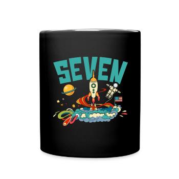 7th Birthday Celebration Outerspace Happy Bday - Full Colour Mug - black - Front