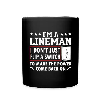 Power Lineman Power Line Electrician - Full Colour Mug - black - Front
