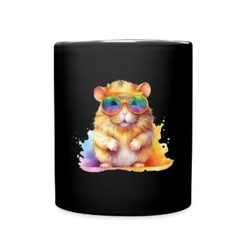 Cool colorful hamster with sunglasses - Full Colour Mug - black - Front