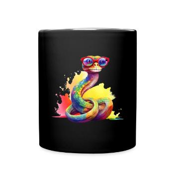 Colorful cool snake with glasses - Full Colour Mug - black - Front