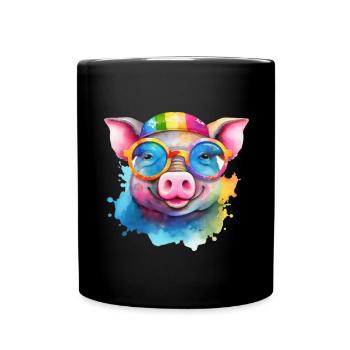 Cochon cool coloré avec des lunettes de soleil - Mug uni - noir - Devant