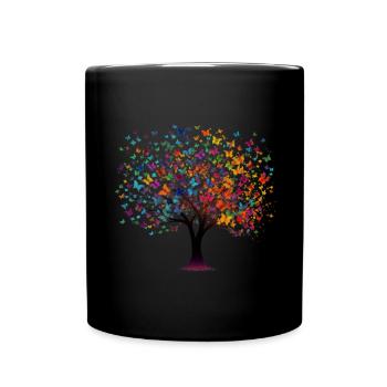 Butterfly Tree Colorful Butterflies Flies - Full Colour Mug - black - Front