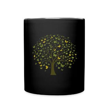 Butterfly Tree Colorful Butterflies Flies - Full Colour Mug - black - Front