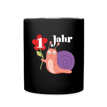 Schnecke gratuliert zum 1. Geburtstag ich bin ein - Tasse einfarbig - Schwarz - Vorne