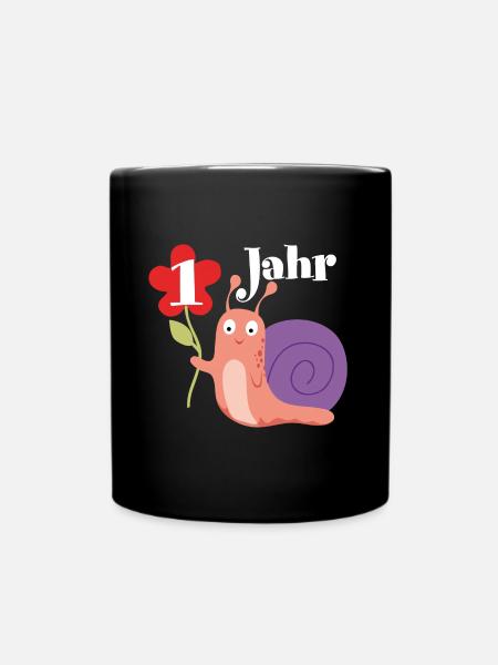 Schnecke gratuliert zum 1. Geburtstag ich bin ein - Tasse einfarbig - Schwarz