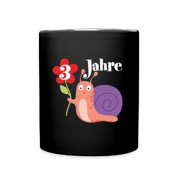 Schnecke gratuliert zum 3. Geburtstag ich bin drei - Tasse einfarbig - Schwarz - Vorne