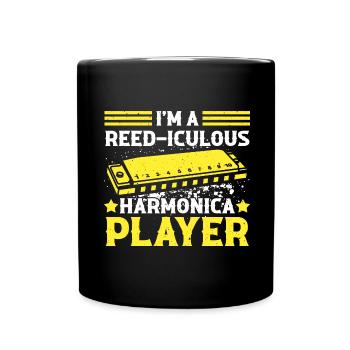 Mundharmonika Spieler und Mundharmonika - Tasse einfarbig - Schwarz - Vorne