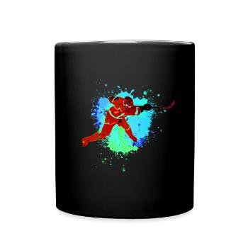 Eishockey, Hockey, Graffi, bunt - Tasse einfarbig - Schwarz - Vorne