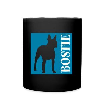 Boston Terrier Bostie Grafik mit Schriftzug - Tasse einfarbig - Schwarz - Vorne