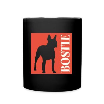 Boston Terrier Bostie Grafik mit Schriftzug - Tasse einfarbig - Schwarz - Vorne