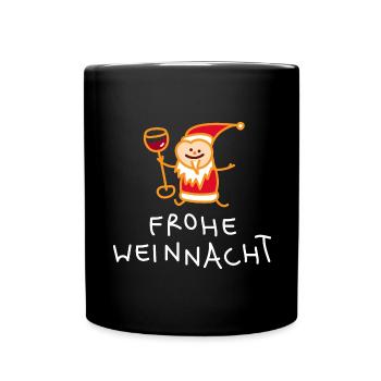 Weihnachtsmann mit Wein (b) - Tasse einfarbig - Schwarz - Vorne