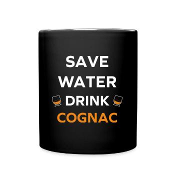 Wasser sparen, Cognac trinken - Tasse einfarbig - Schwarz - Vorne