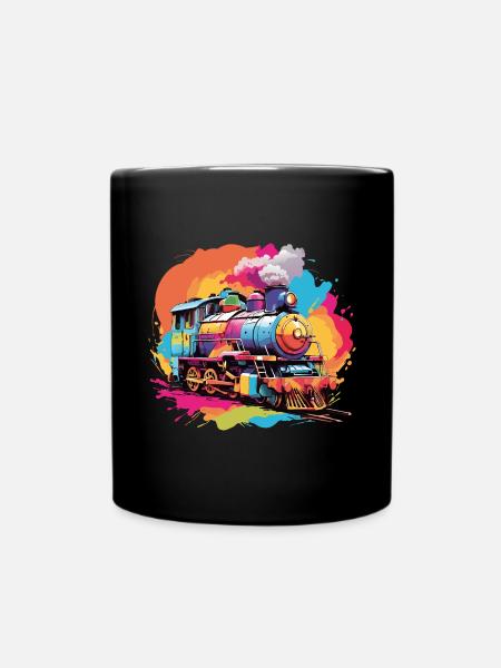 Bunte farbenfrohe Dampflokomotive - Tasse einfarbig - Schwarz